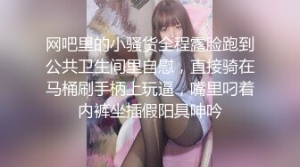 网吧里的小骚货全程露脸跑到公共卫生间里自慰，直接骑在马桶刷手柄上玩逼，嘴里叼着内裤坐插假阳具呻吟